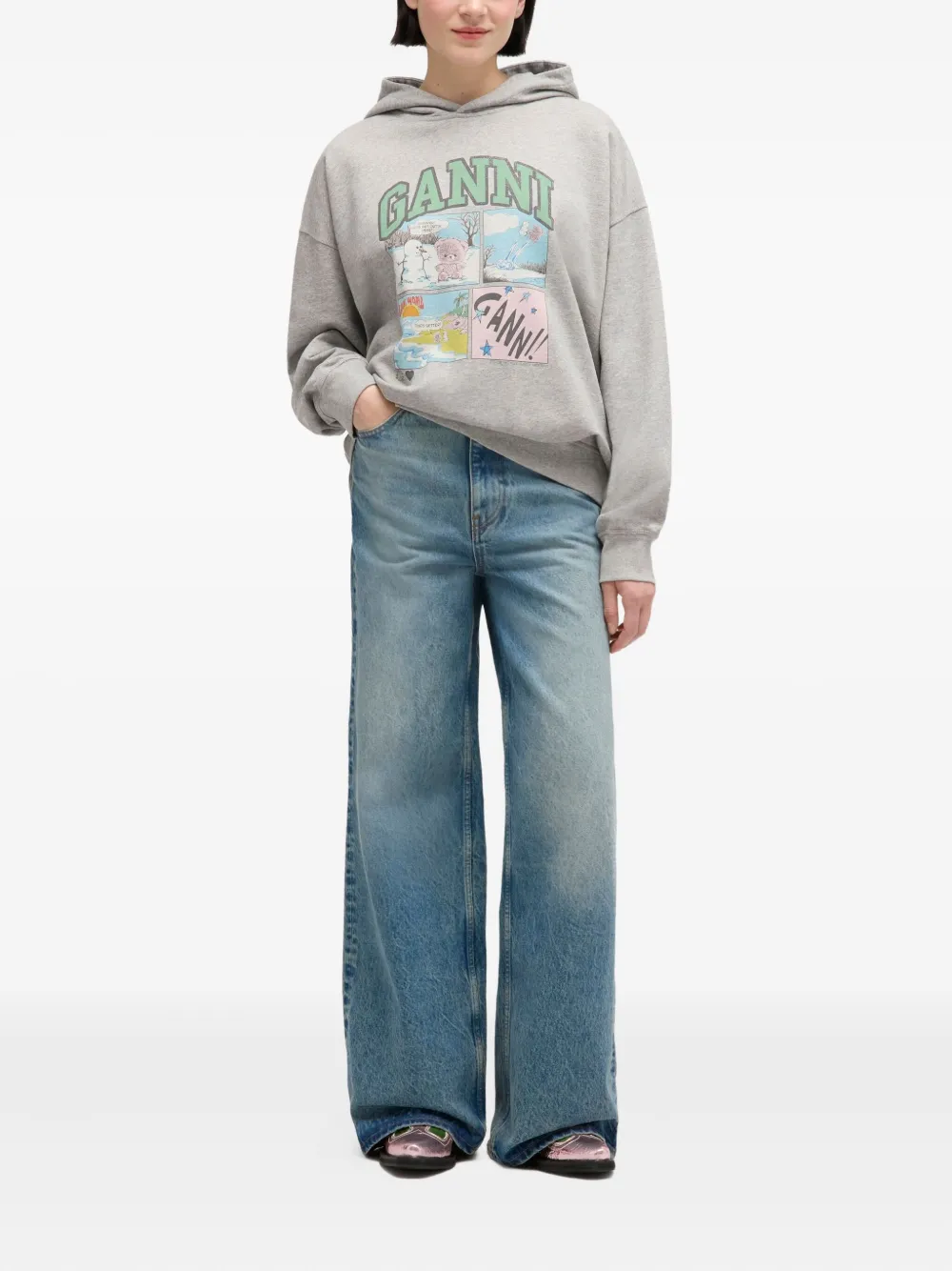 GANNI Hoodie met print - Grijs