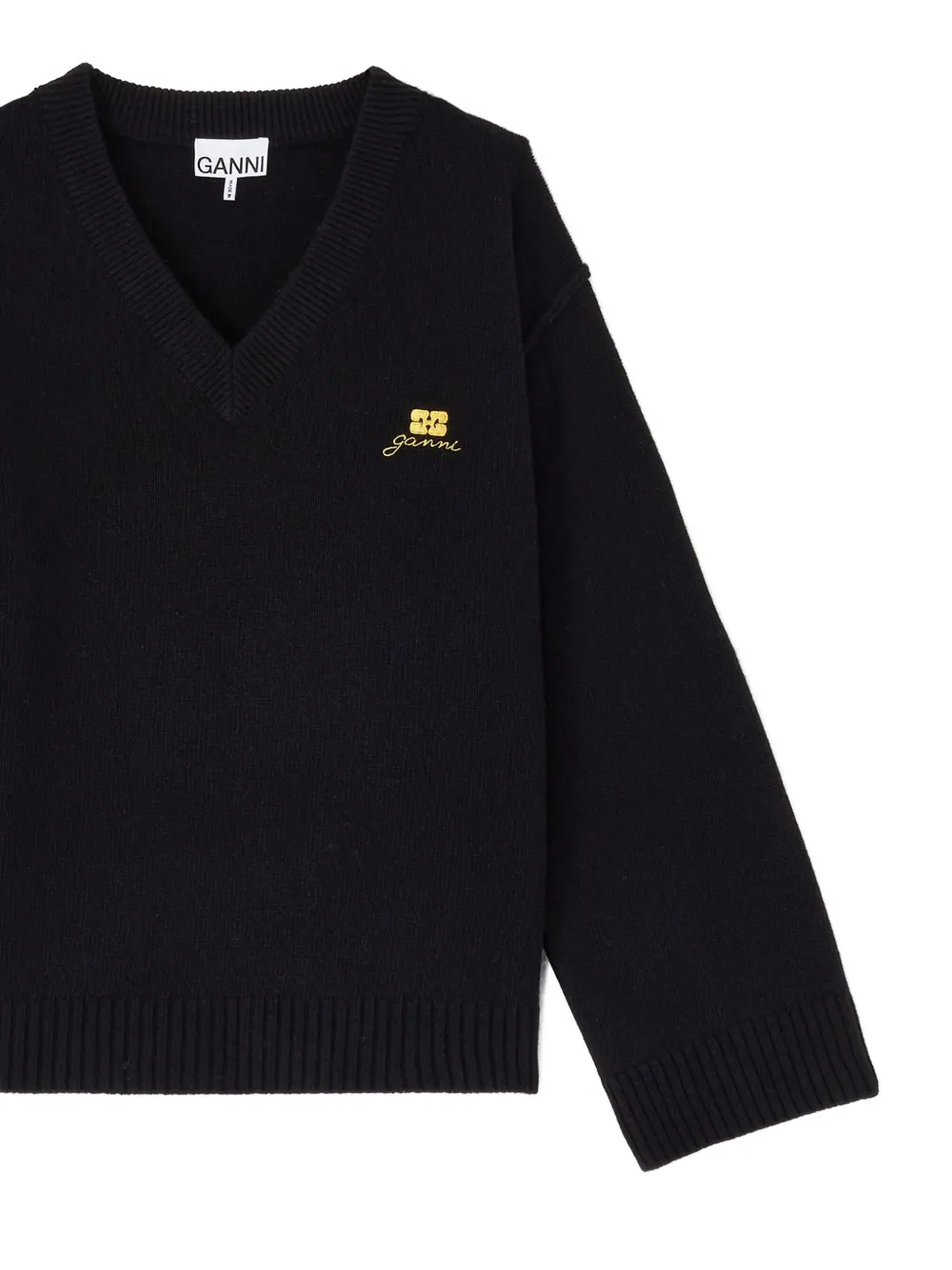 GANNI Gebreide trui met borduurwerk en V-hals Zwart
