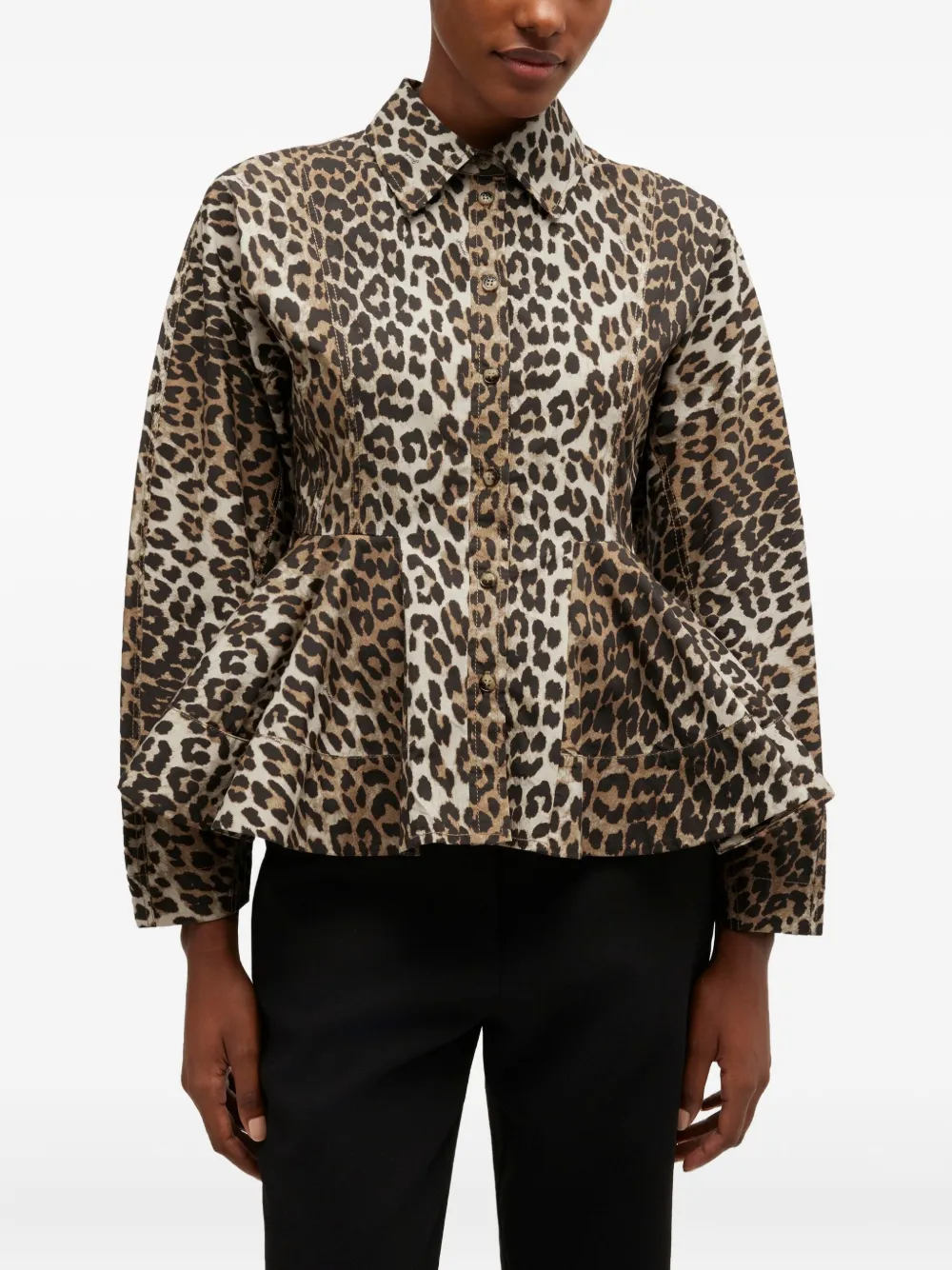 Ganni Leopard-print Shirt In Brown
