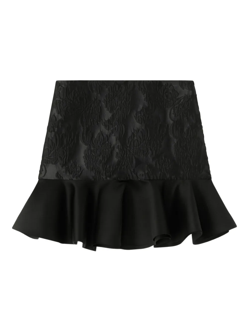 Ganni Floral Ruffled Mini Skirt In Black