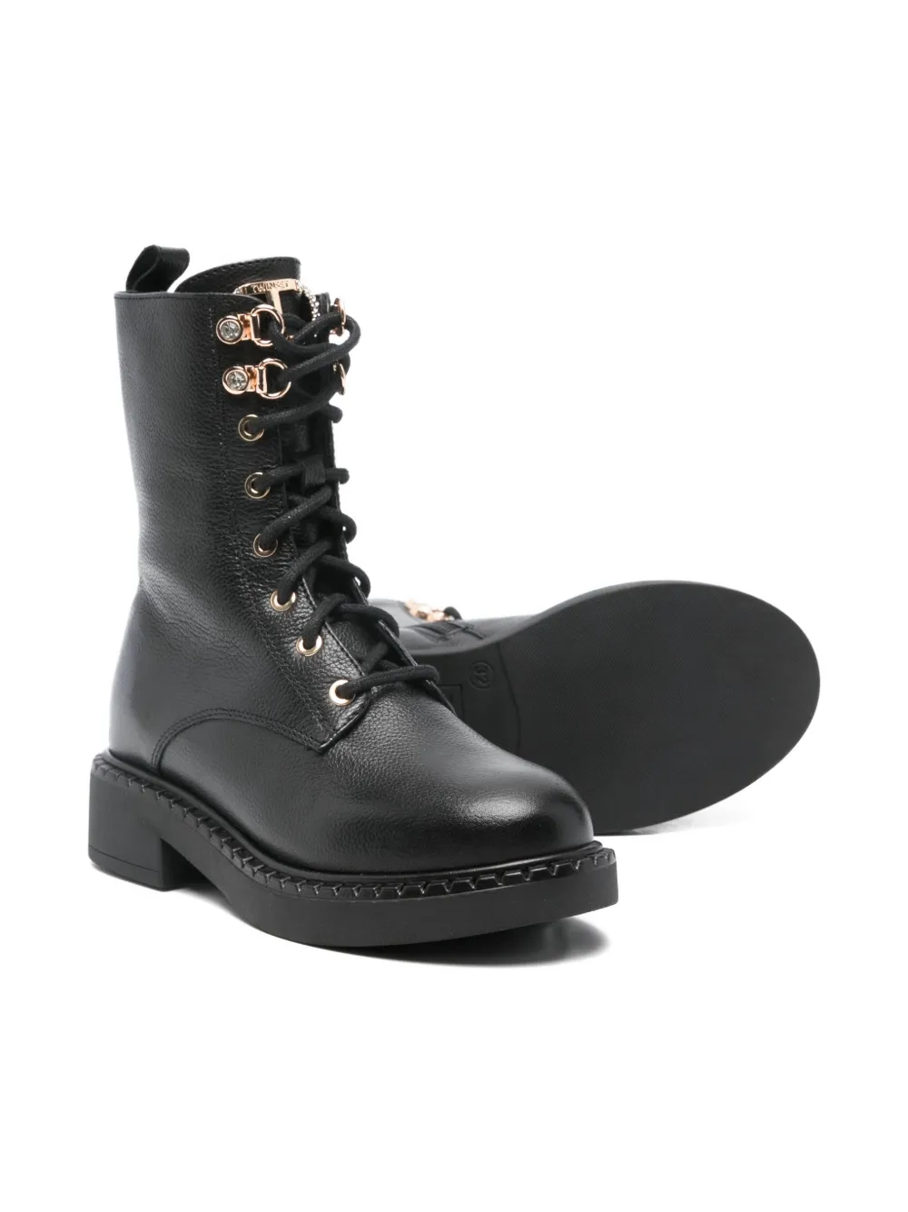 TWINSET Kids logo-charm lace-up boots - Zwart