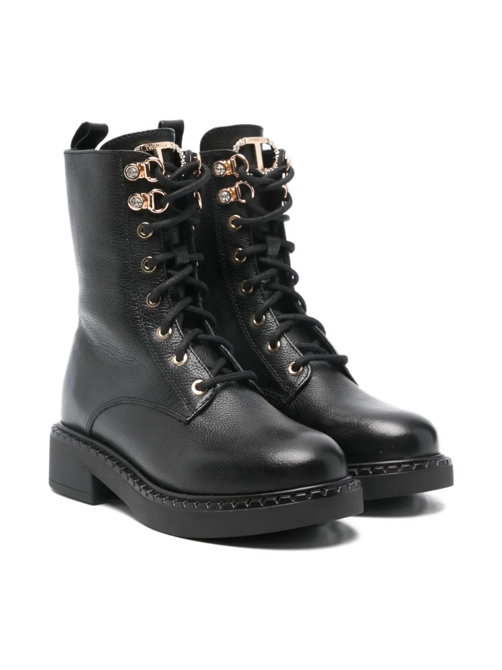 TWINSET Kids logo-charm lace-up boots Zwart