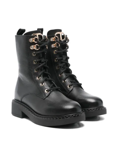 TWINSET Kids logo-charm lace-up boots
