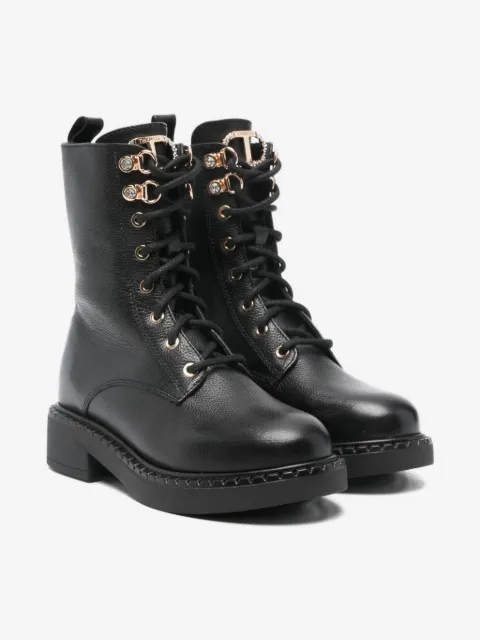 TWINSET Kids logo-charm lace-up boots