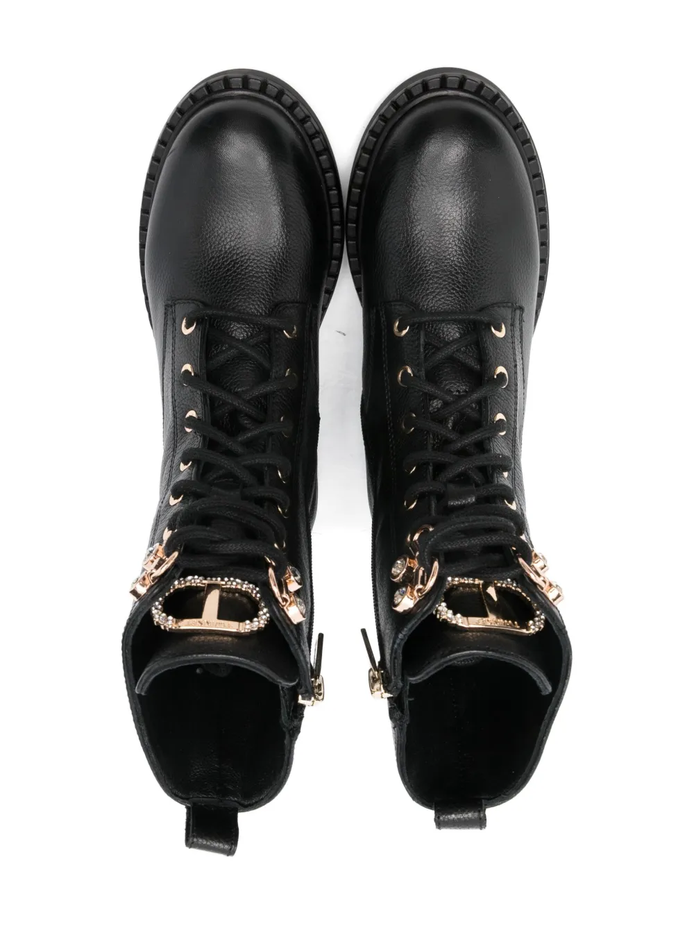 TWINSET Kids logo-charm lace-up boots Zwart