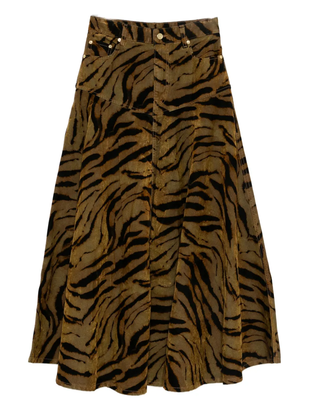 Ganni Tiger-print Denim Maxi Skirt In Animal Print