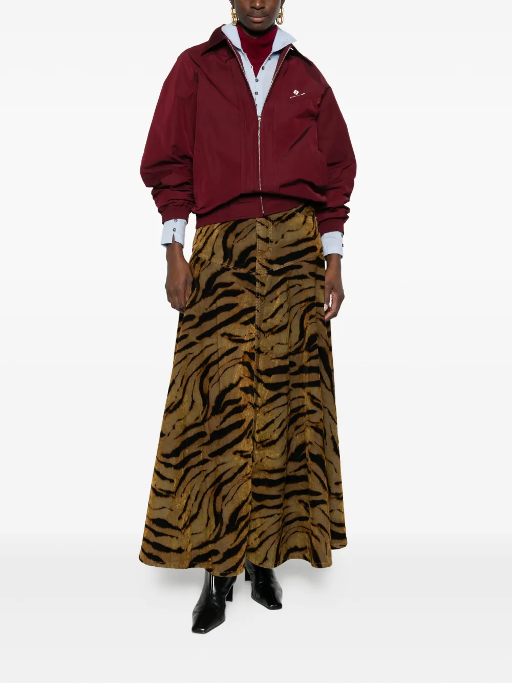 Ganni Tiger-print Denim Maxi Skirt In Animal Print