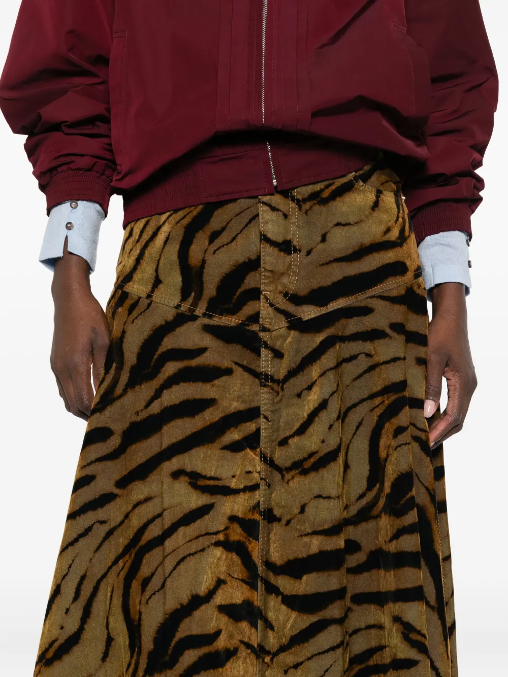 Ganni Tiger-print Denim Maxi Skirt In Animal Print