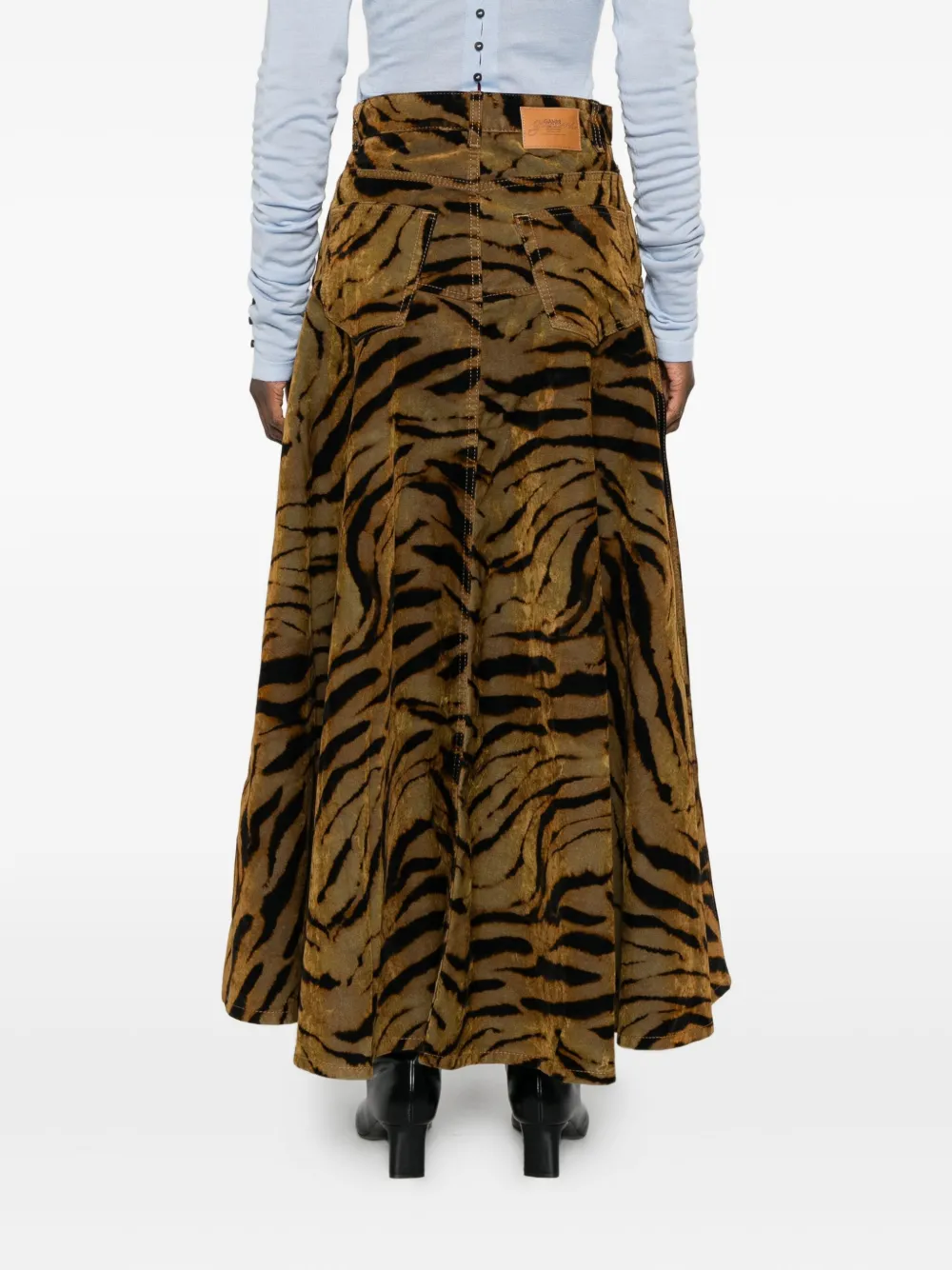 Ganni Tiger-print Denim Maxi Skirt In Animal Print
