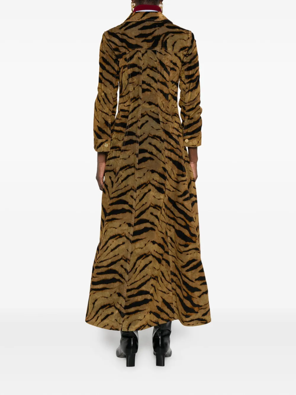 Ganni Tiger-pattern Button-up Maxi Dress In Multi