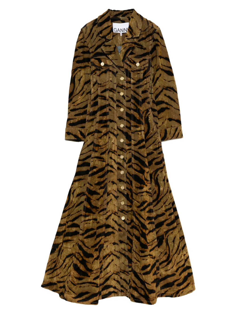 GANNI tiger-pattern button-up maxi dress | Brown | Image 1