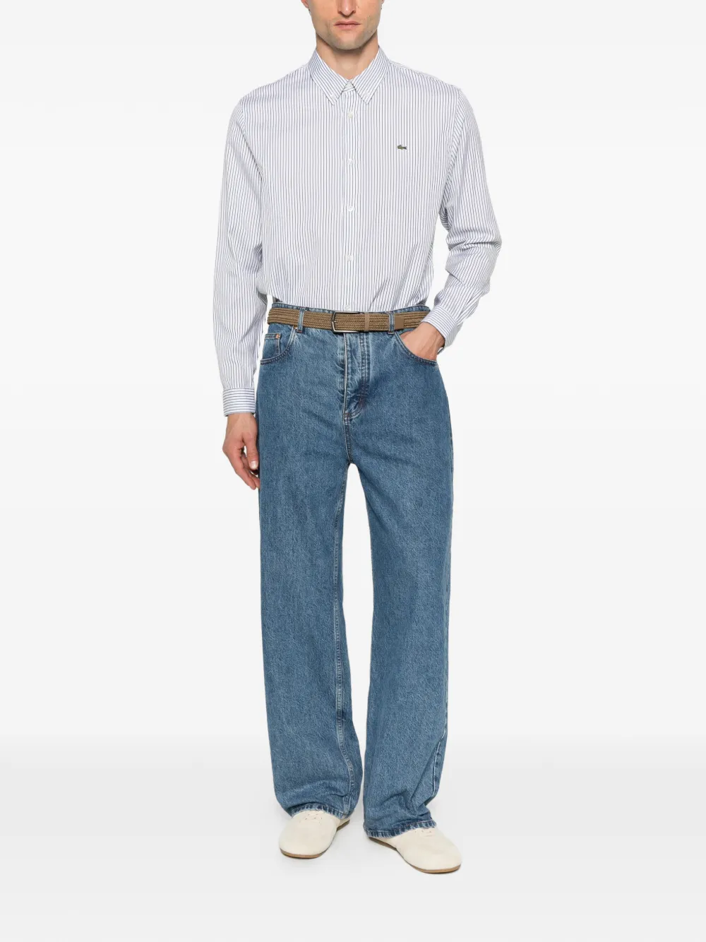 Lacoste striped Logo-patch shirt - Wit