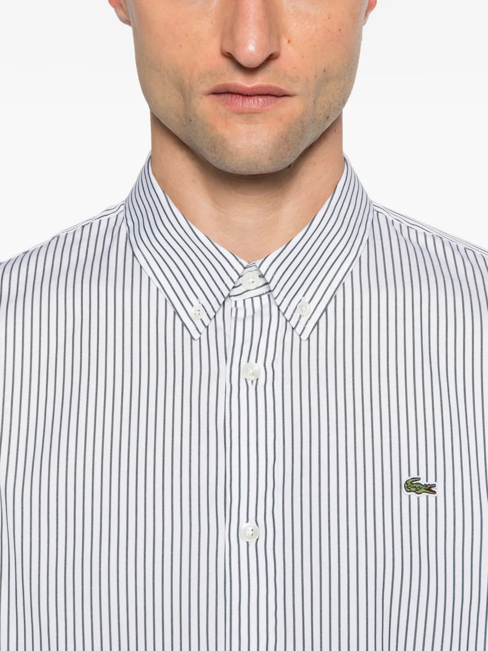 Lacoste Gestreept overhemd met logopatch Wit