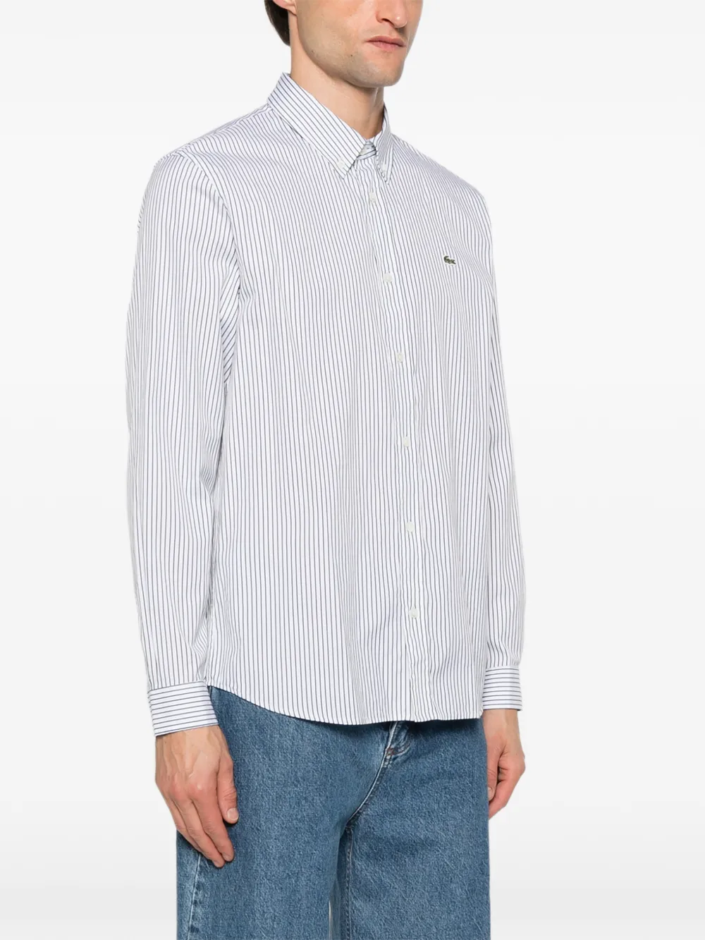 Lacoste Gestreept overhemd met logopatch Wit