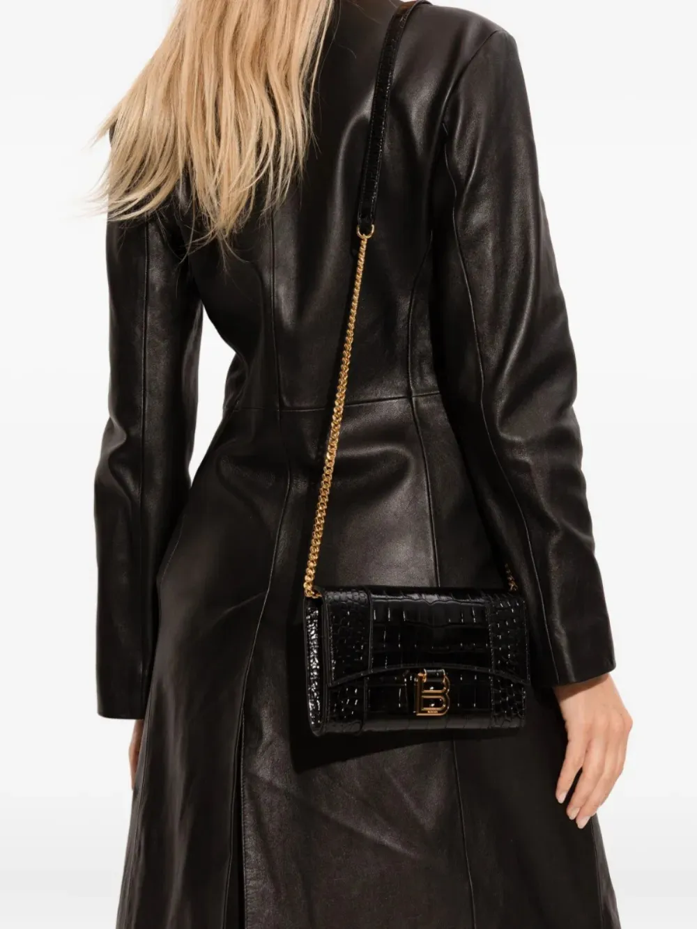 Balenciaga Hourglass Crocodile-effect Wallet In Black