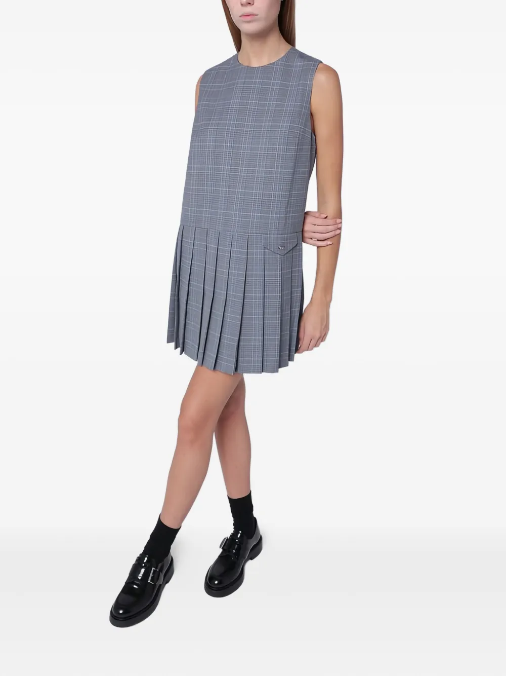 Maison Kitsun&eacute; Geruite mini-jurk met plooien - Grijs