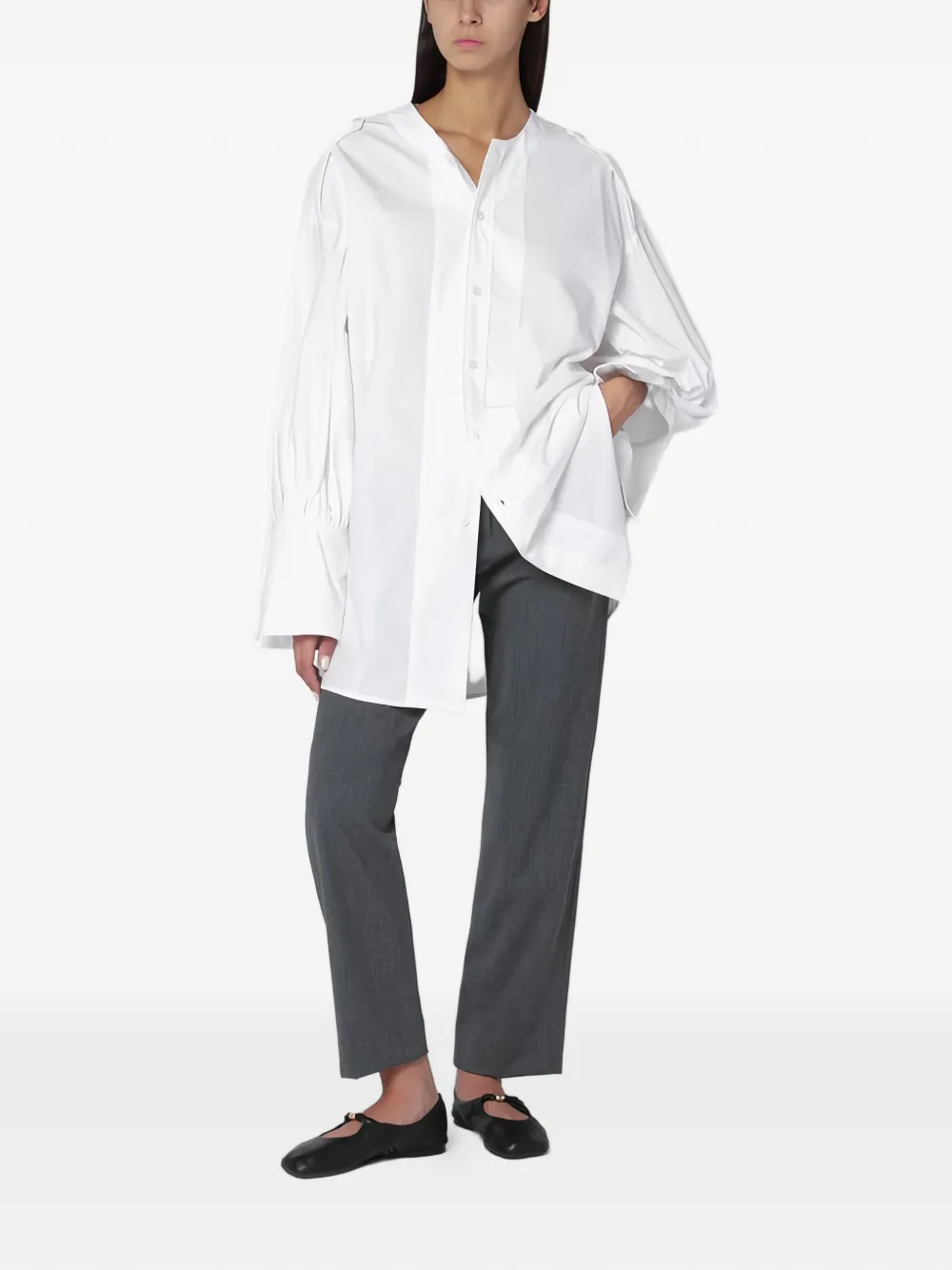  Thelatest Buttoned Mini Shirt Dress - White 