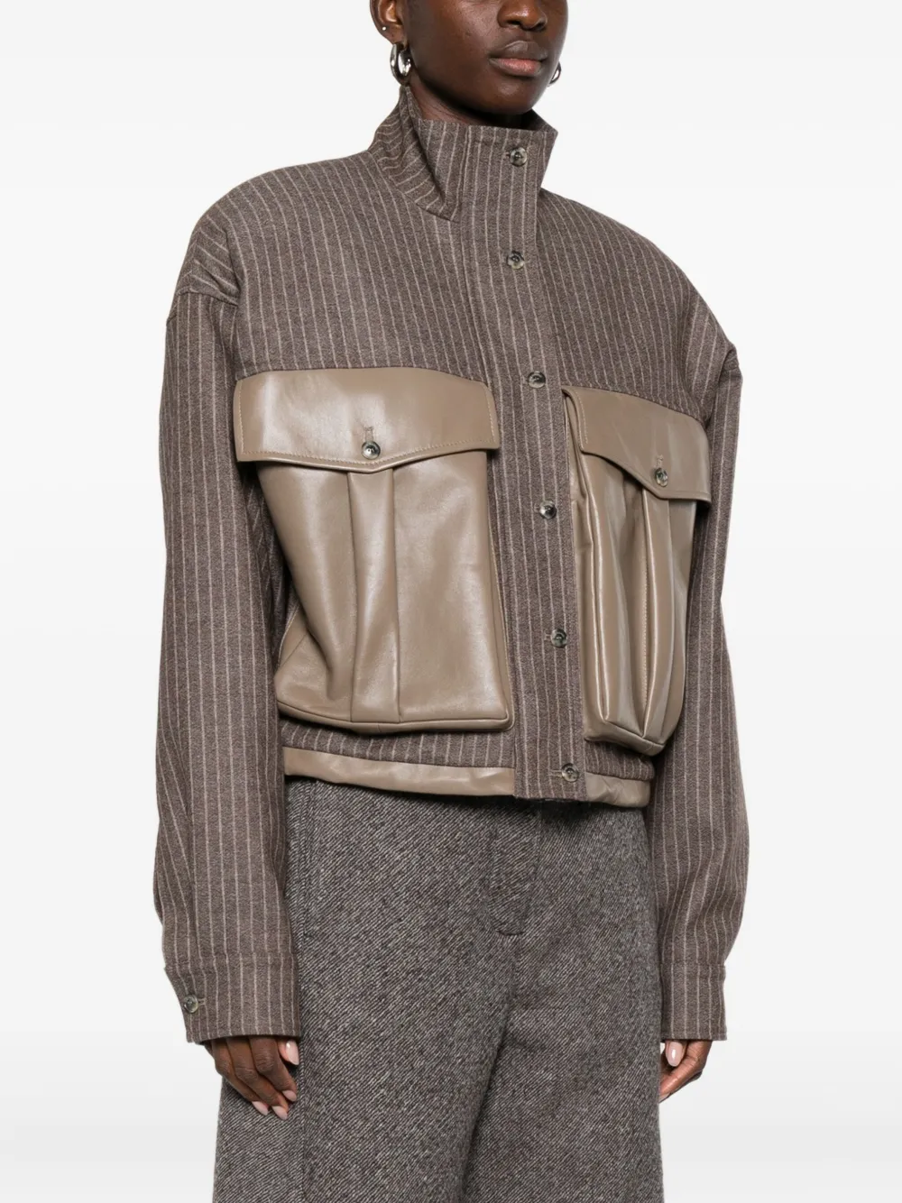 The Mannei Pinstriped Flap-pocket Jacket In Gray