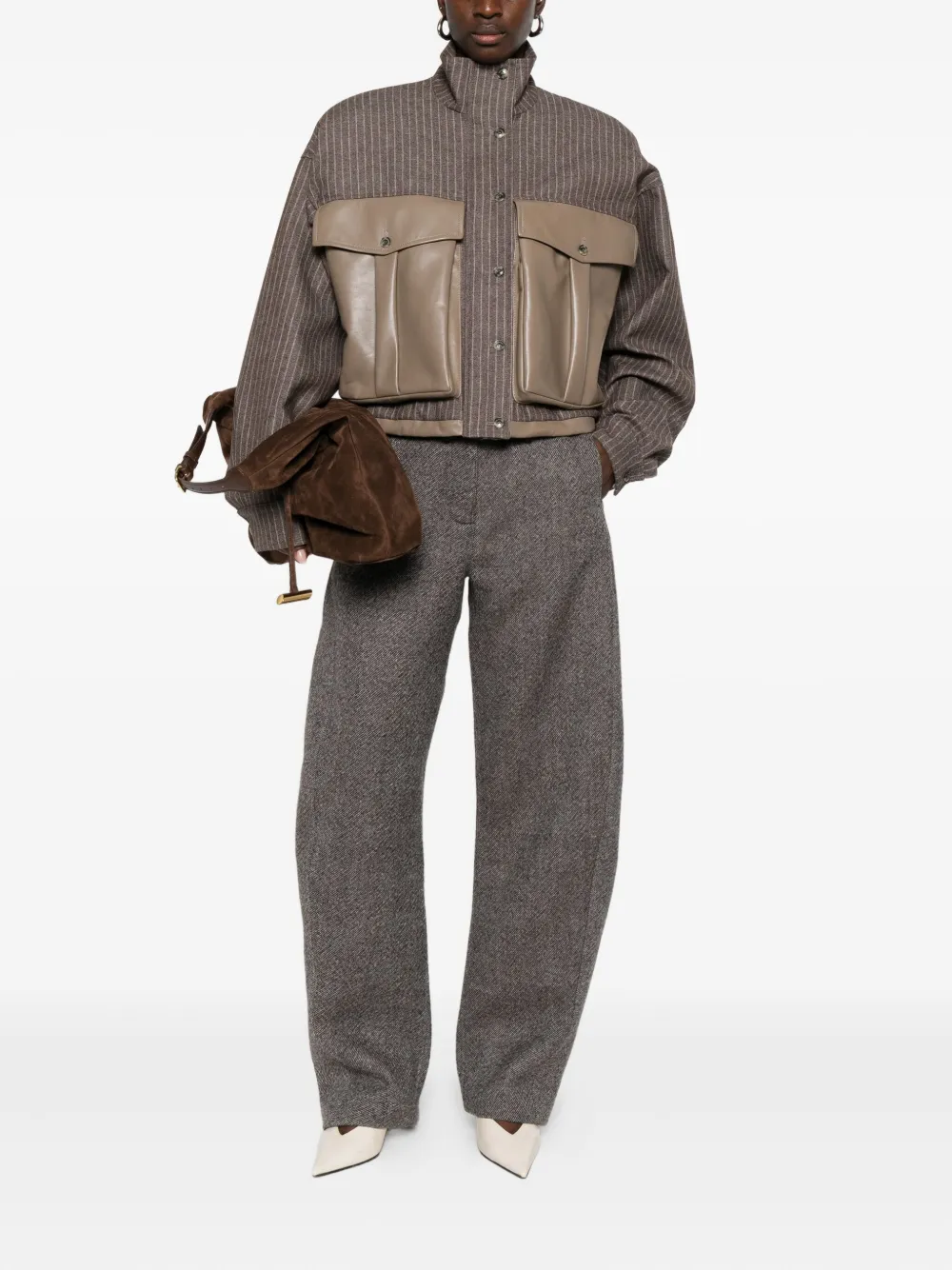 The Mannei Pinstriped Flap-pocket Jacket In Gray