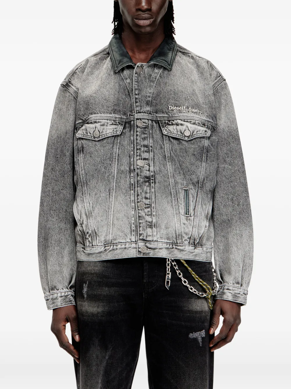 Diesel D-Denver denim jack met kraag Grijs
