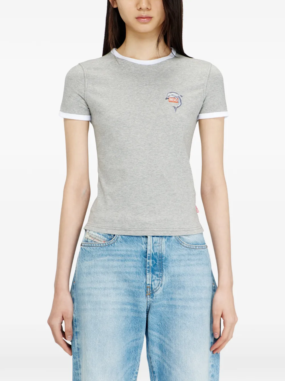 Diesel T-Uncuties-Long-S13 T-shirt met dolfijnpatroon Grijs