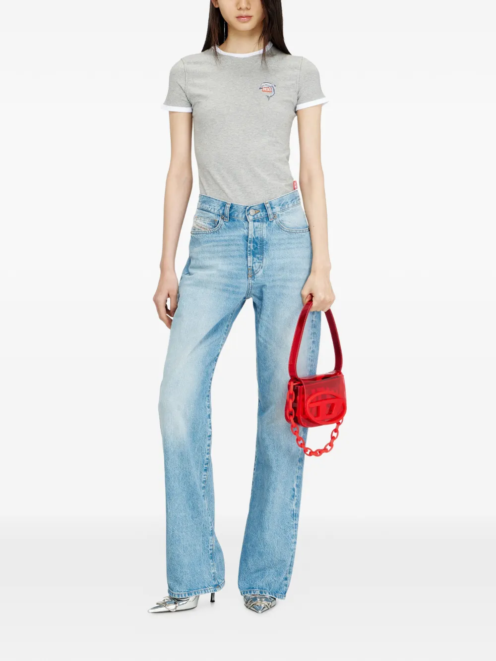 Diesel T-Uncuties-Long-S13 T-shirt met dolfijnpatroon Grijs