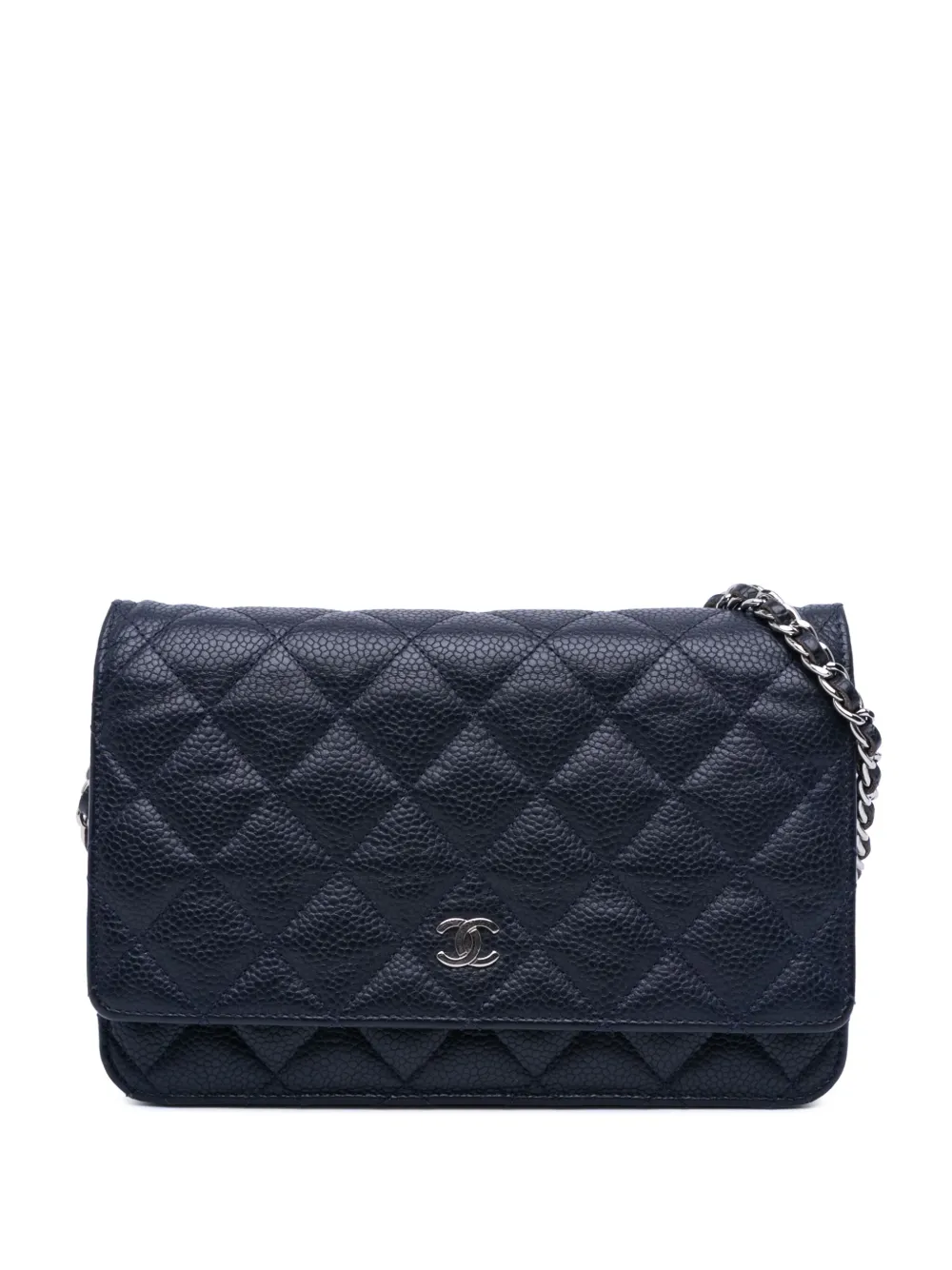 Бывшая в употреблении сумка через плечо CHANEL 2013-2014 CC со стеганым кошельком Caviar на цепочке