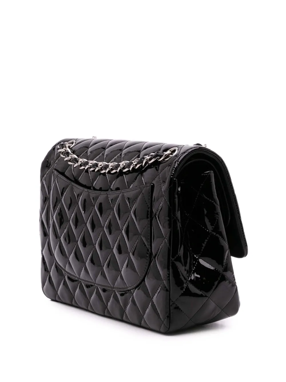 Pre-owned Chanel 2013-2014 Jumbo Classic Patent Double Flap Shoulder Bag In Black