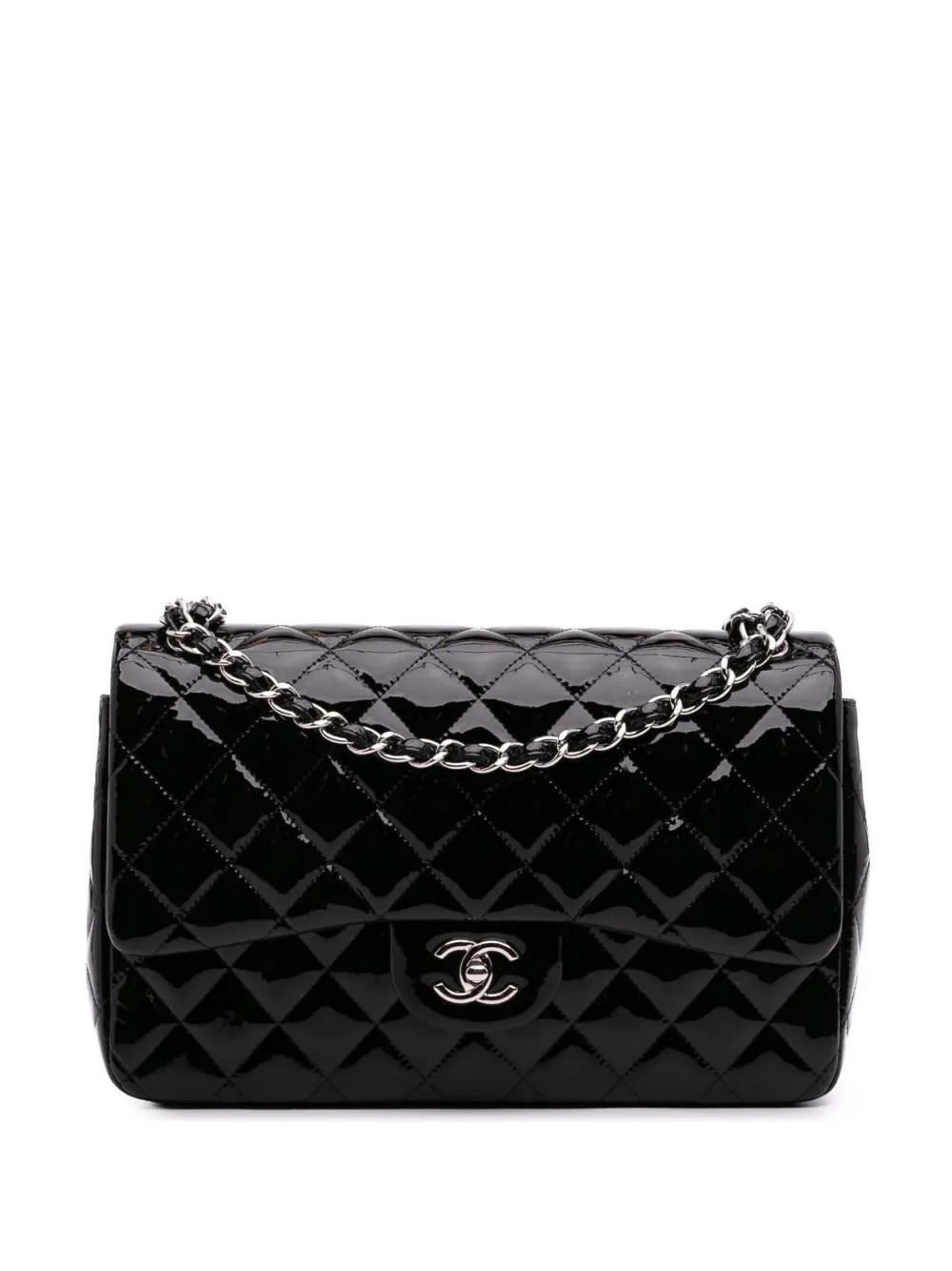 CHANEL Pre-Owned 2013-2014 ジャンボ クラシック パテント ダブルフラップ ショルダーバッグ - ブラック