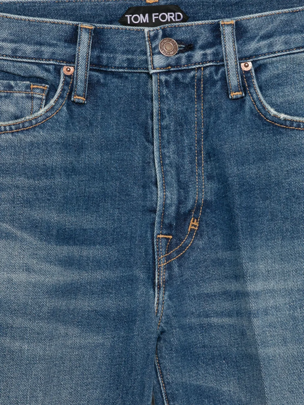 TOM FORD Stretch denim flared broek met rafels Blauw