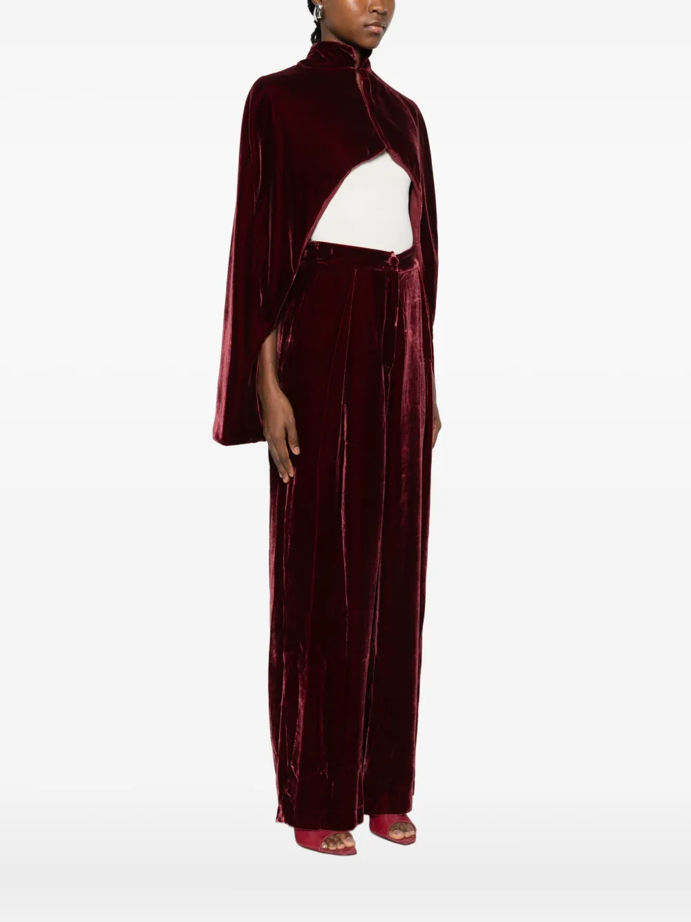 Raquel Diniz High-neck Velvet Cape In Red