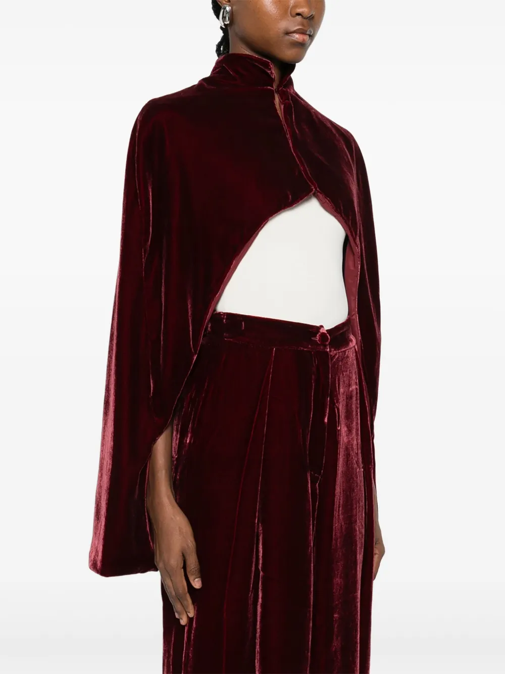 High-Neck Velvet Cape