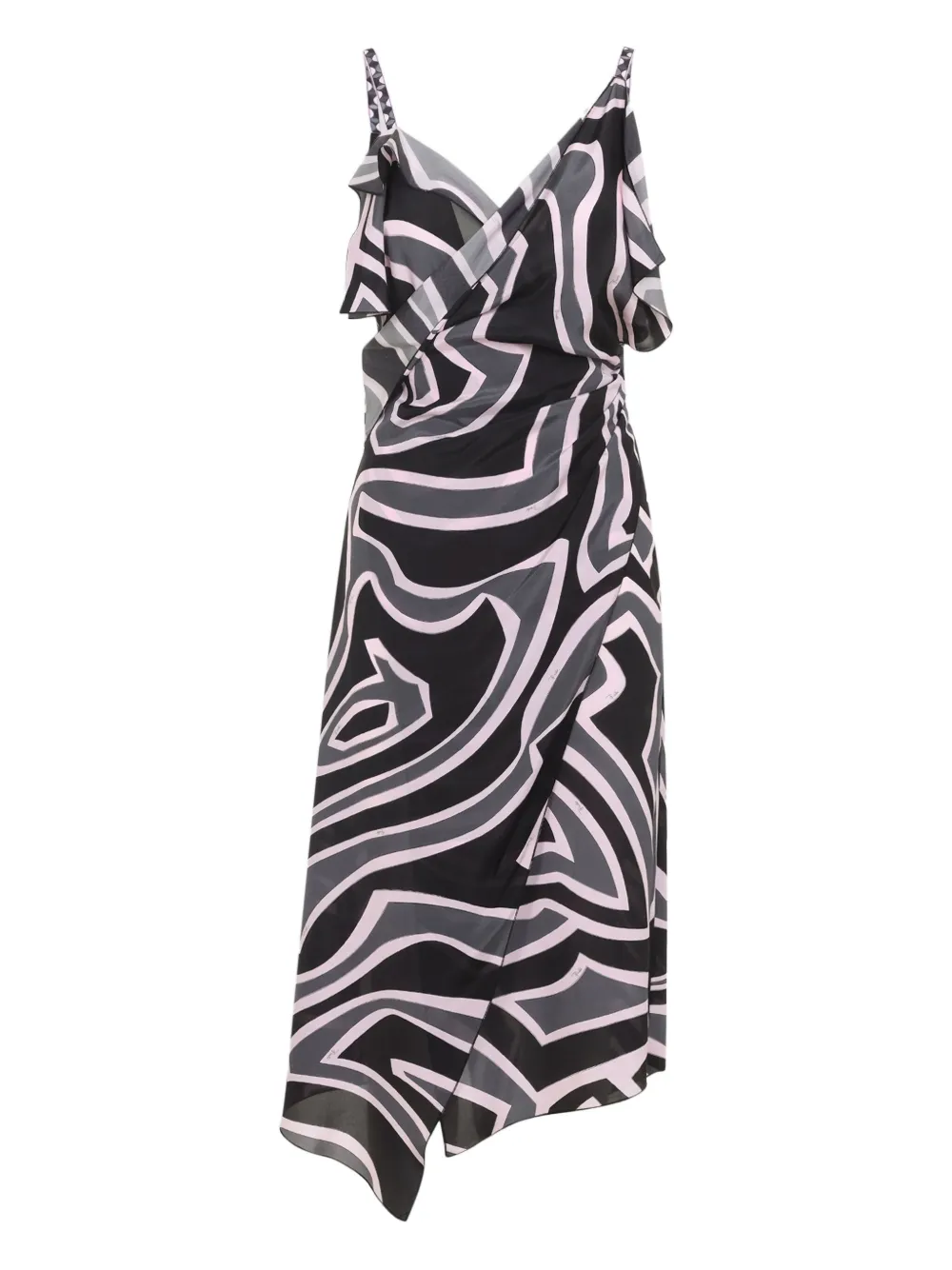 Pucci Spaghetti Strap Asymmetric Hem Dress In Multi
