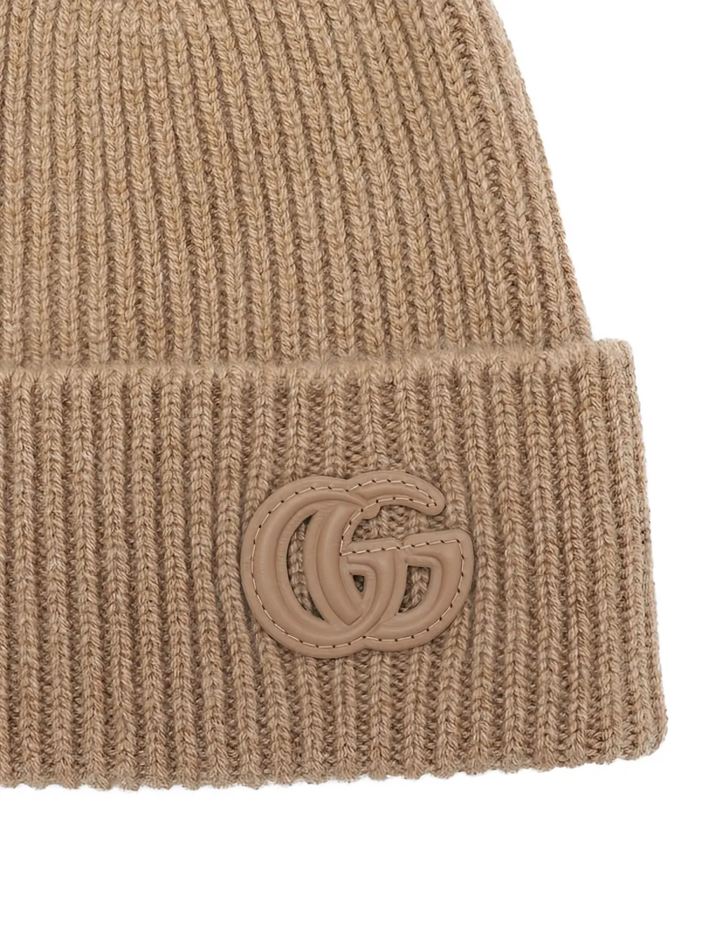 Gucci Womens Camel Double G Ribbed Wool-blend Knitted Beanie Hat In Brown
