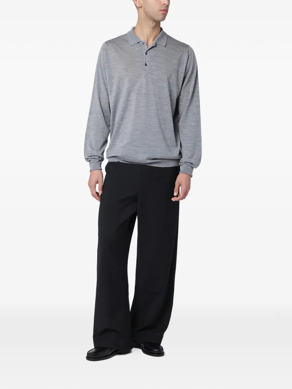 John Smedley long sleeve polo shirt - Grijs