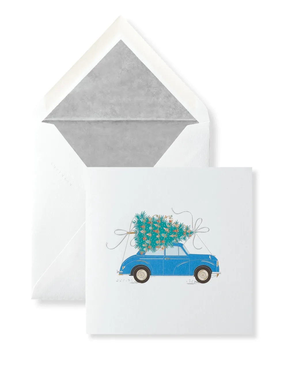 Smythson set de diez tarjetas de navidad con auto estampado | blanco | Image 1