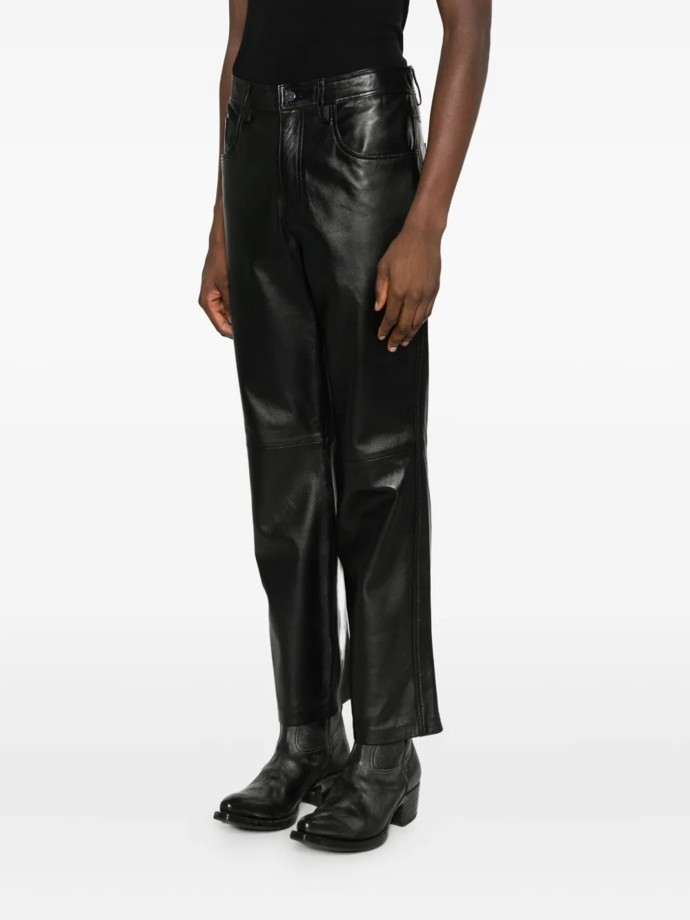 Medeea Leather Straight-leg Trousers In Black