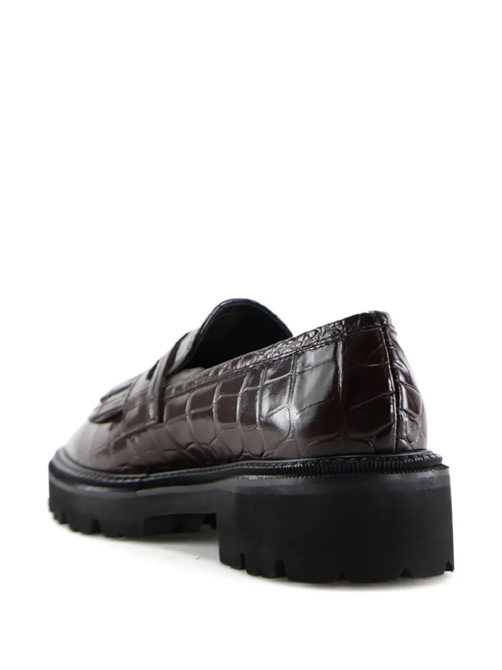 Notabene Tereza loafers met krokodillen-reliëf en franje Bruin