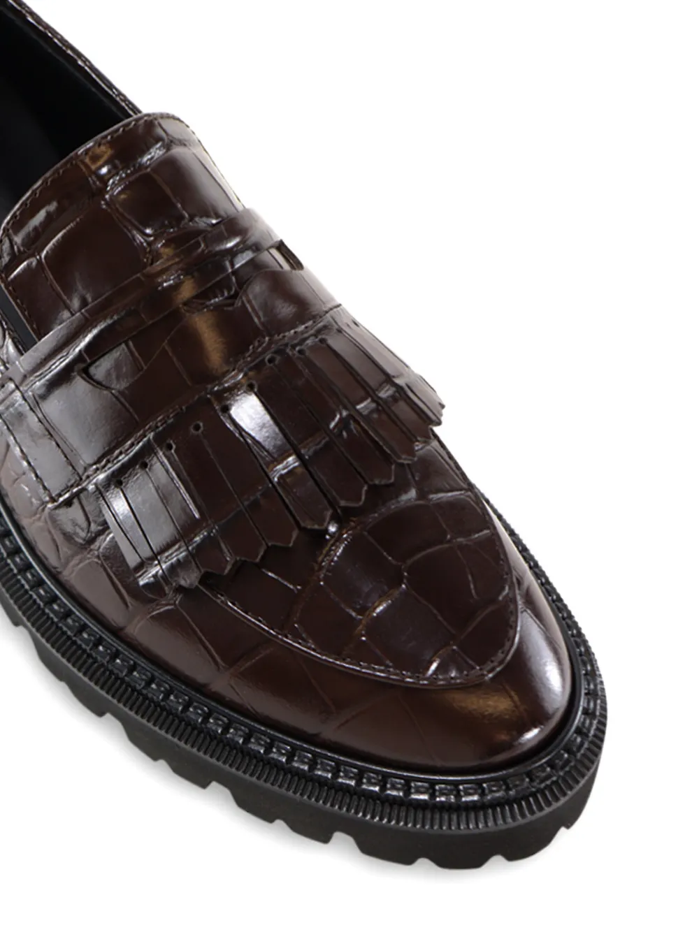 Notabene Tereza loafers met krokodillen-reliëf en franje Bruin