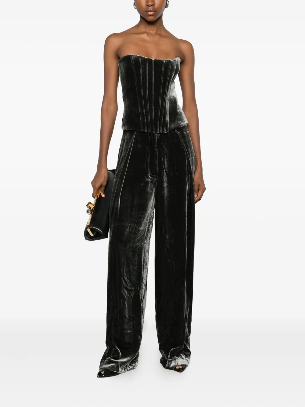 Raquel Diniz Velvet Corset In Gray