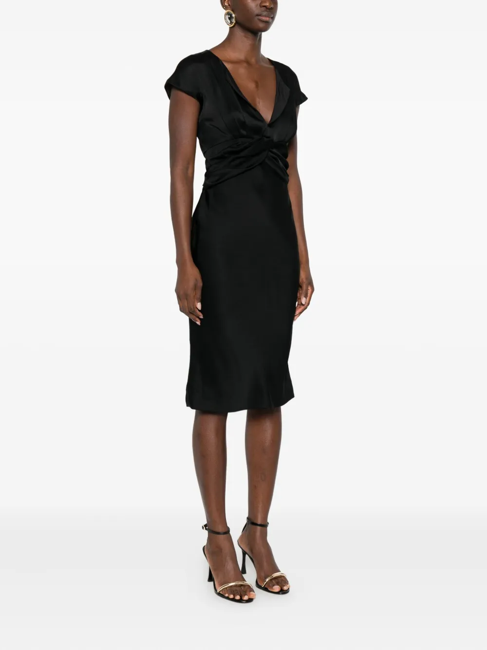 Pre-owned Dior V-neck Midi Dress In Black