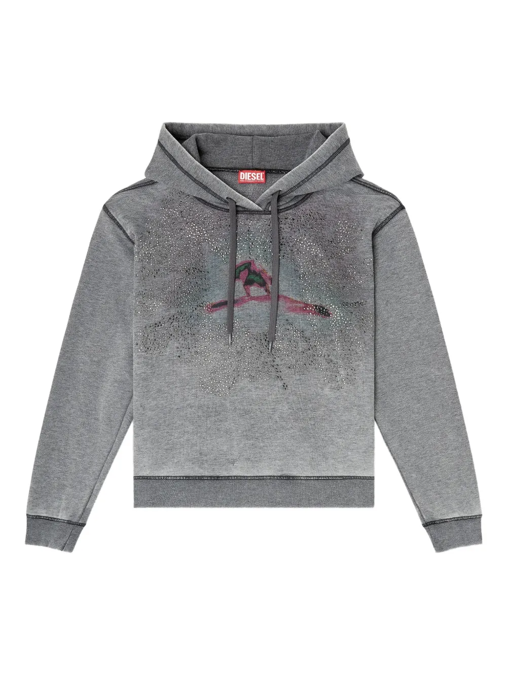 Diesel Graphic Hooded Sweater In Gray