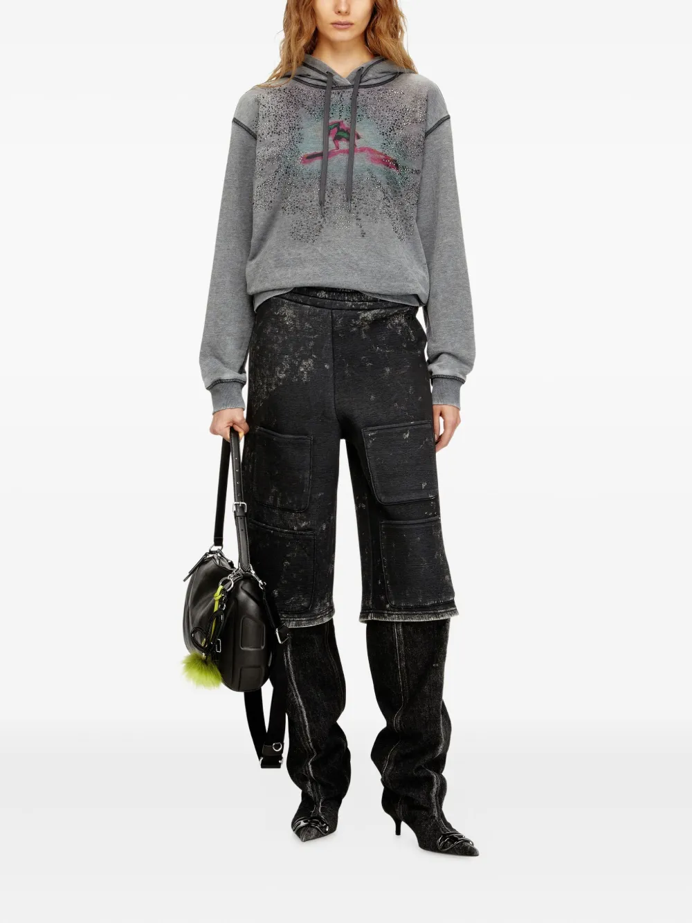 Diesel Graphic Hooded Sweater In Gray