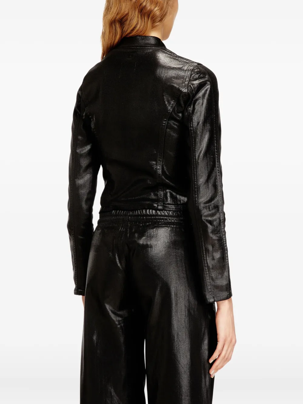Diesel Cropped Jacket In Shiny Coated Jogg Jeans In Black