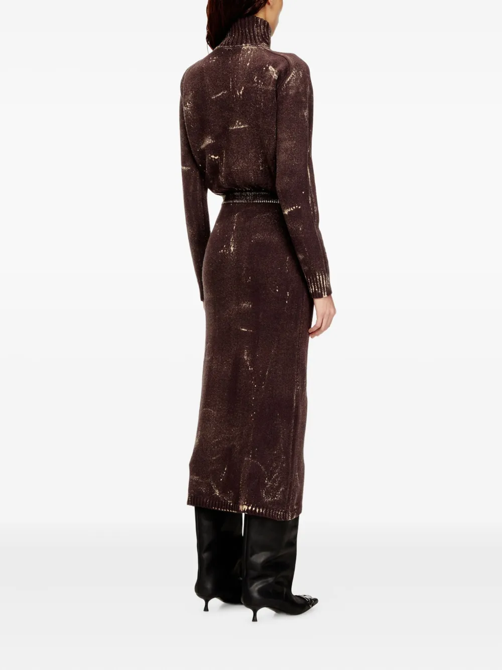 Diesel M-MARCELLE zipped turtleneck midi dress - Bruin