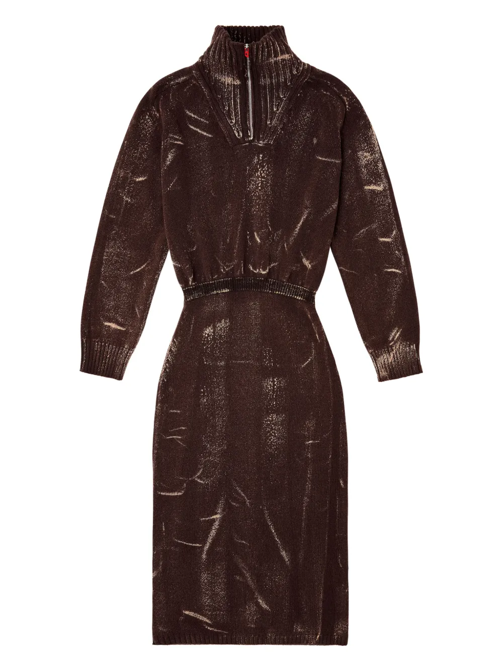 Diesel M-MARCELLE zipped turtleneck midi dress - Marrone