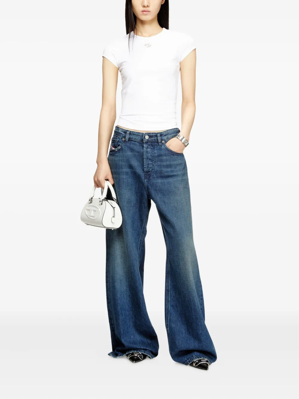 Diesel T-angie Logo-embroidery T-shirt In White