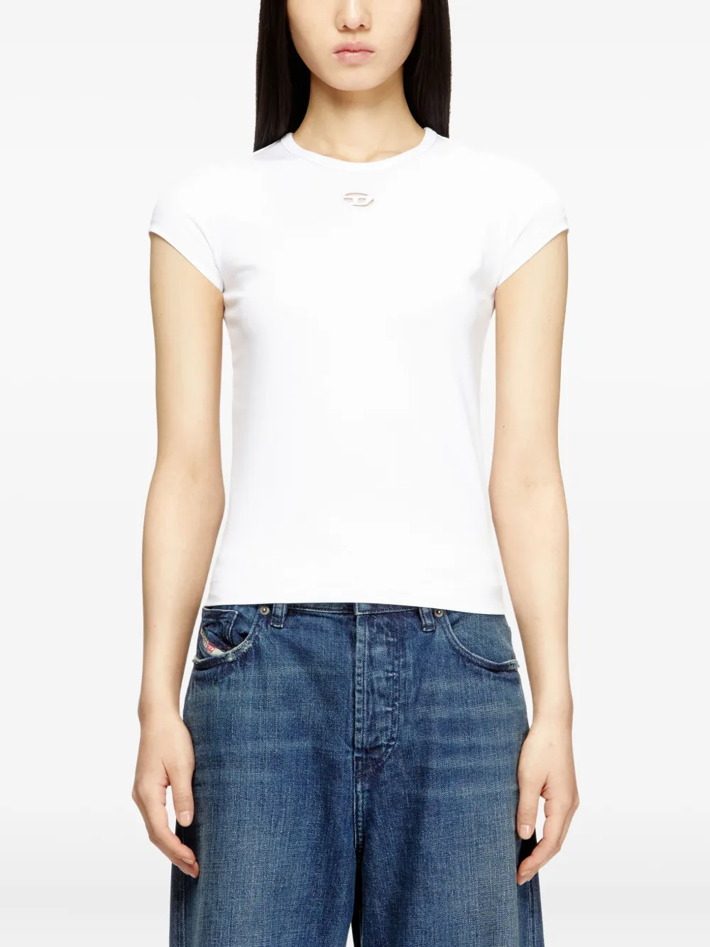 Diesel T-angie Logo-embroidery T-shirt In White