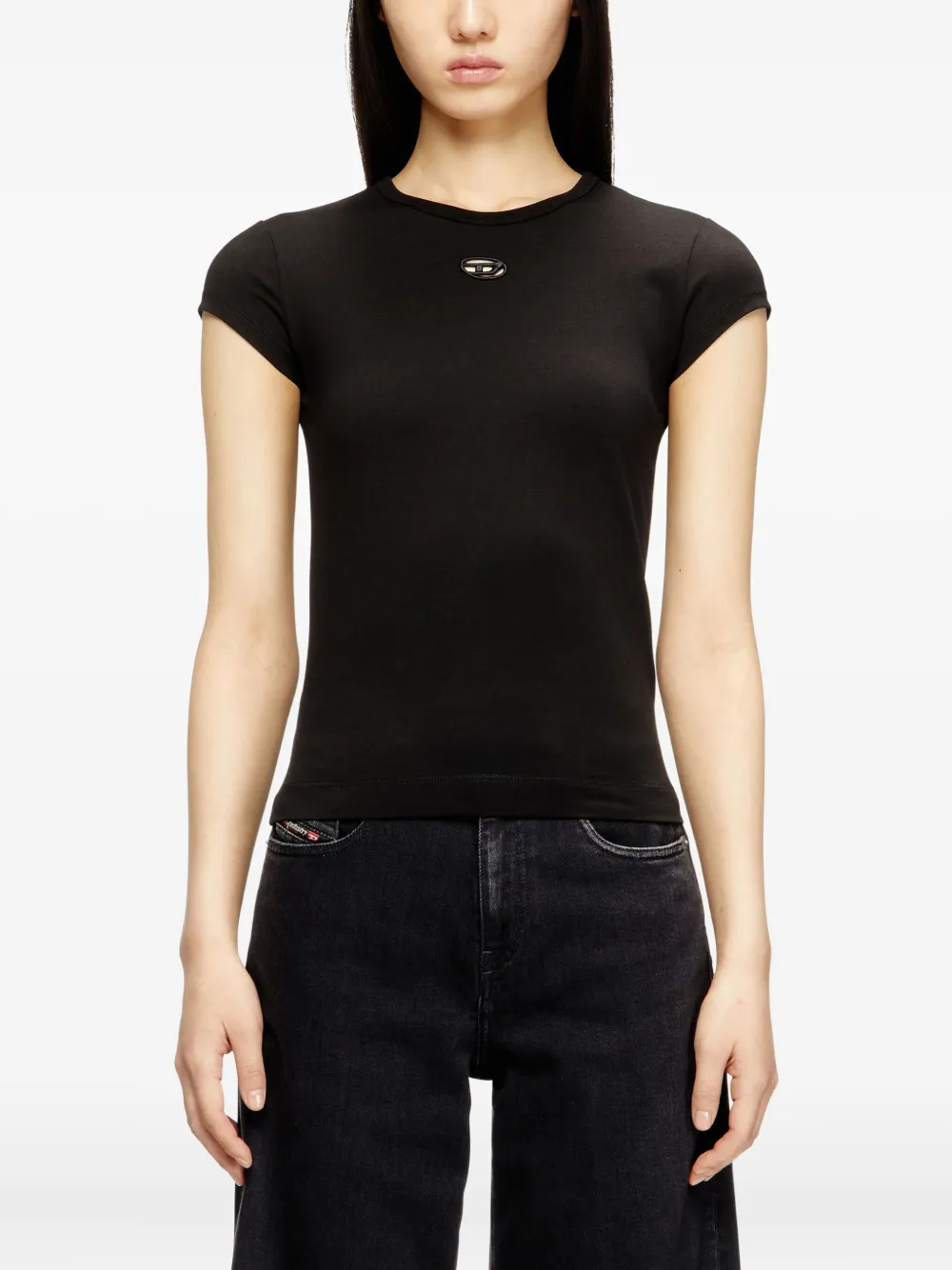 Diesel T-angie Logo-embroidery T-shirt In Black