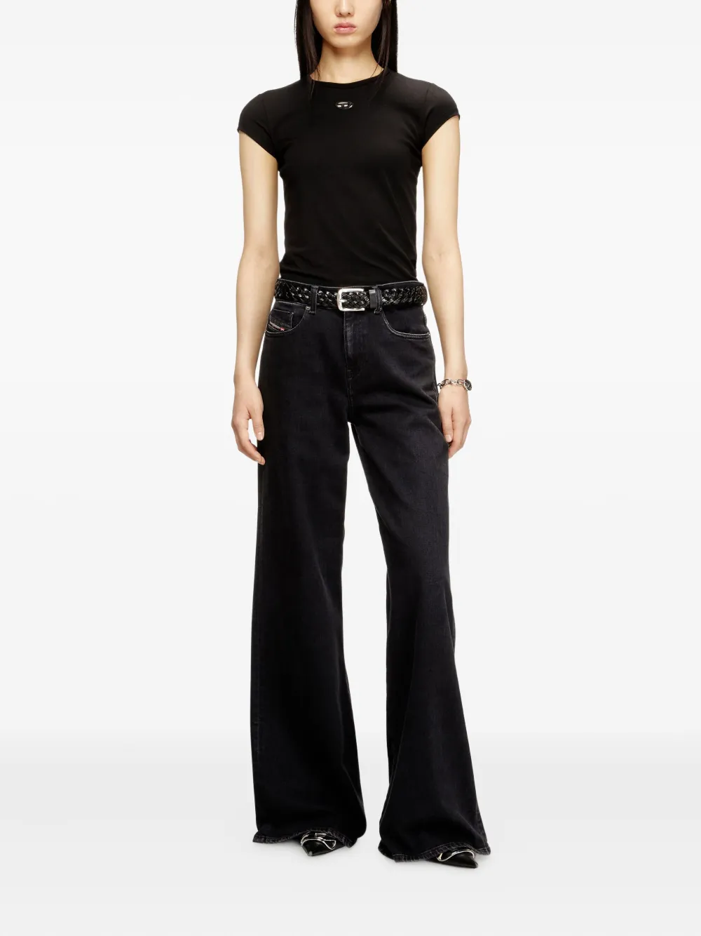 Diesel T-angie Logo-embroidery T-shirt In Black